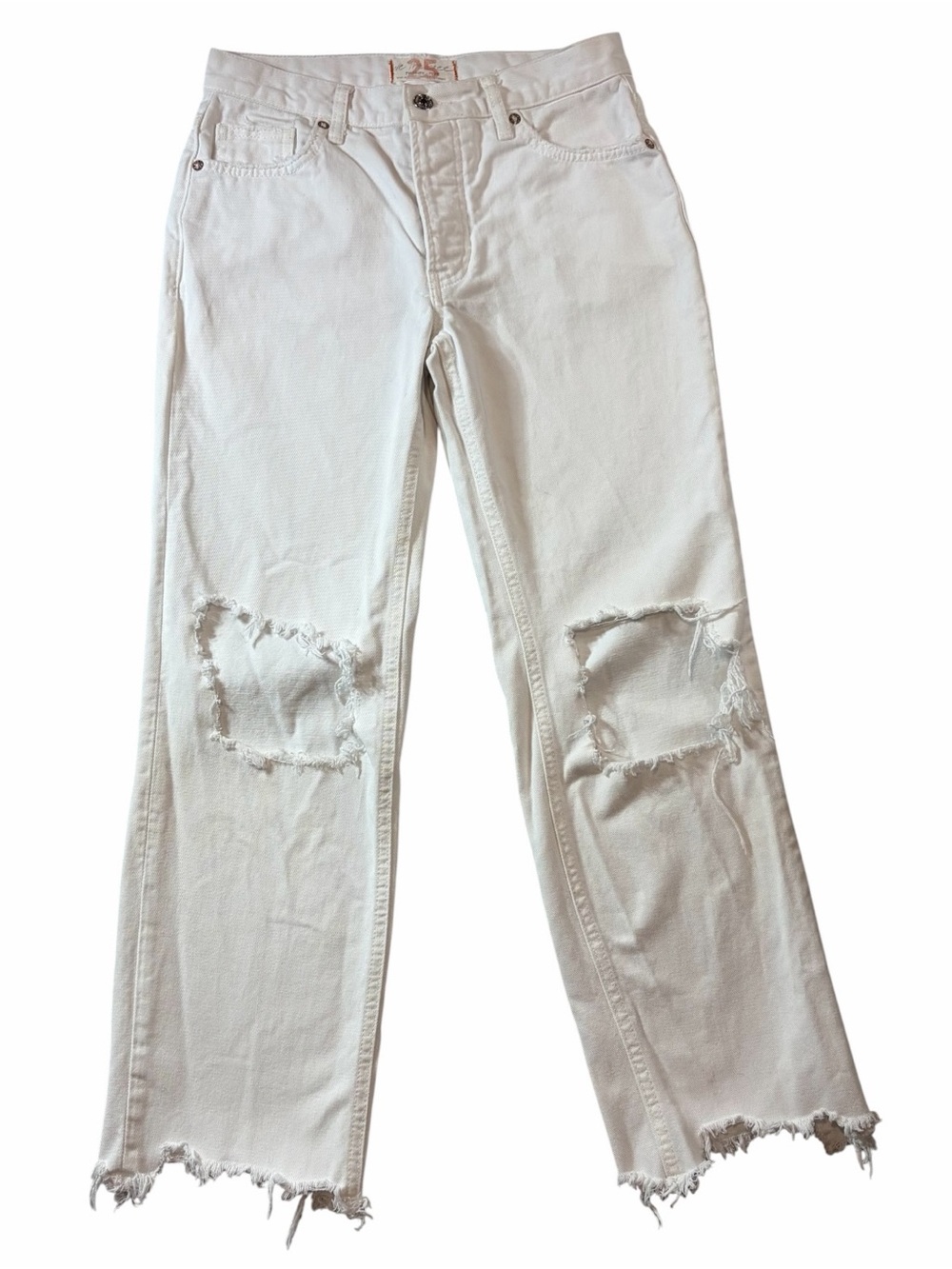 Free People Maggie Mid Rise Straight Leg White Distressed Jeans